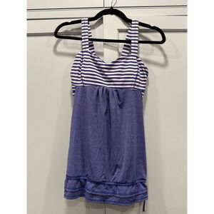 Lululemon Athletica Blue Striped Built In Bra Tank Top‎ Size 8 run back on track